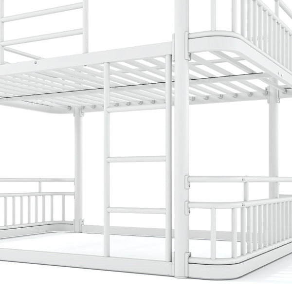 English Elm Queen Over Bunk Bed Round Pipe Metal Frame with Guardrails for Teens and Adults White W5316S00084