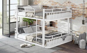 English Elm Queen Over Bunk Bed Round Pipe Metal Frame with Guardrails for Teens and Adults White W5316S00084