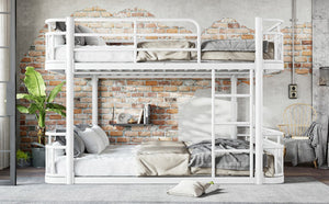 English Elm Queen Over Bunk Bed Round Pipe Metal Frame with Guardrails for Teens and Adults White W5316S00084