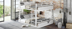 English Elm Queen Over Bunk Bed Round Pipe Metal Frame with Guardrails for Teens and Adults White W5316S00084