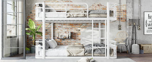 English Elm Queen Over Bunk Bed Round Pipe Metal Frame with Guardrails for Teens and Adults White W5316S00084