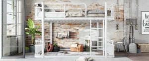 English Elm Queen Over Bunk Bed Round Pipe Metal Frame with Guardrails for Teens and Adults White W5316S00084