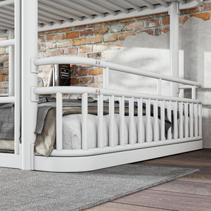 English Elm Queen Over Bunk Bed Round Pipe Metal Frame with Guardrails for Teens and Adults White W5316S00084