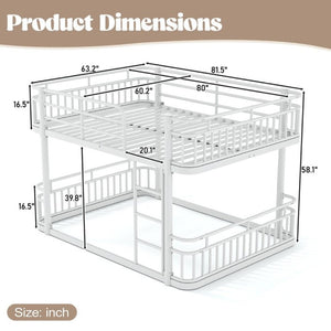 English Elm Queen Over Bunk Bed Round Pipe Metal Frame with Guardrails for Teens and Adults White W5316S00084