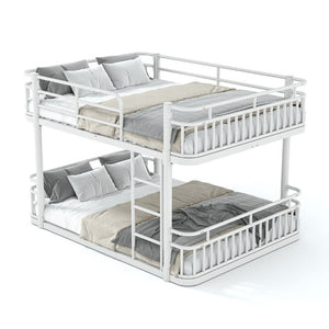 English Elm Queen Over Bunk Bed Round Pipe Metal Frame with Guardrails for Teens and Adults White W5316S00084