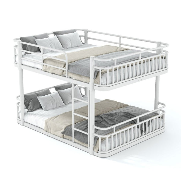 English Elm Queen Over Bunk Bed Round Pipe Metal Frame with Guardrails for Teens and Adults White W5316S00084