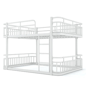 English Elm Queen Over Bunk Bed Round Pipe Metal Frame with Guardrails for Teens and Adults White W5316S00084