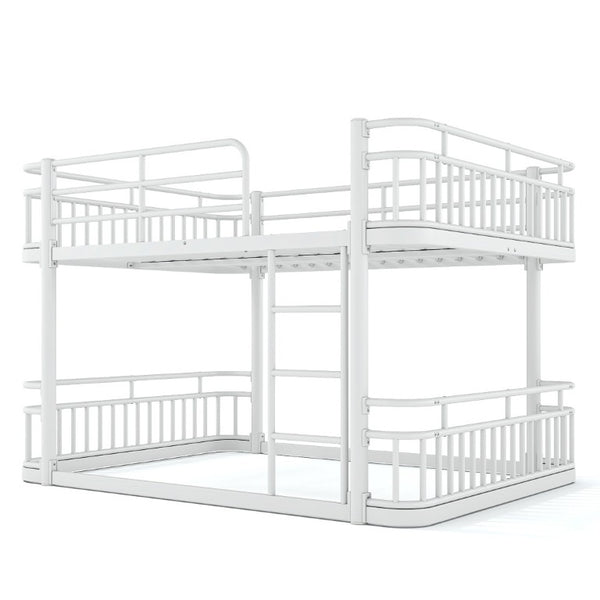 English Elm Queen Over Bunk Bed Round Pipe Metal Frame with Guardrails for Teens and Adults White W5316S00084