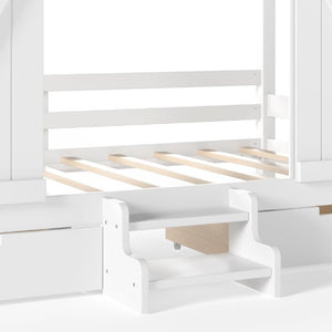 English Elm Twin Farmhouse House Bed with Barn Door Staircase Drawers and Built in Light W5316S00085