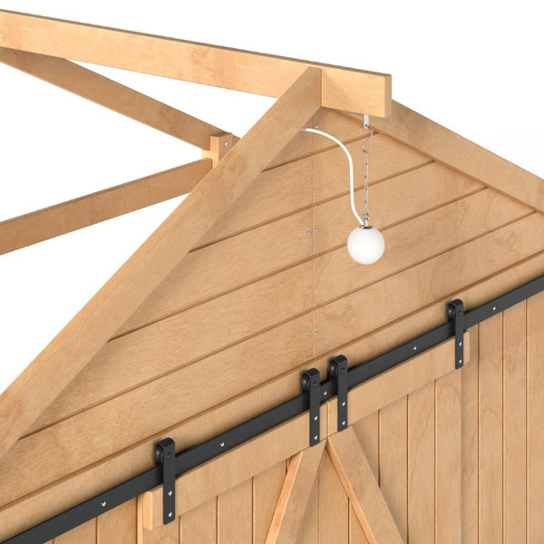 English Elm Twin Pine House Bed with Barn Door Staircase Drawers and Warm Light for Kids W5316S00086