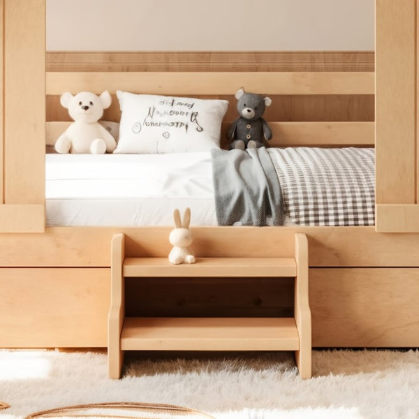 English Elm Twin Pine House Bed with Barn Door Staircase Drawers and Warm Light for Kids W5316S00086
