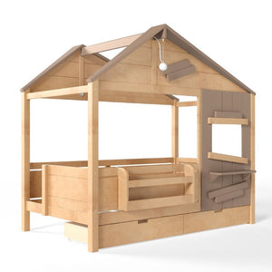 English Elm Twin Playhouse Bed Pine Wood Cottage Frame with Storage Drawers and Window Shelf Light Natural W5316S00090