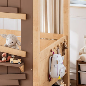 English Elm Twin Playhouse Bed Pine Wood Cottage Frame with Storage Drawers and Window Shelf Light Natural W5316S00090