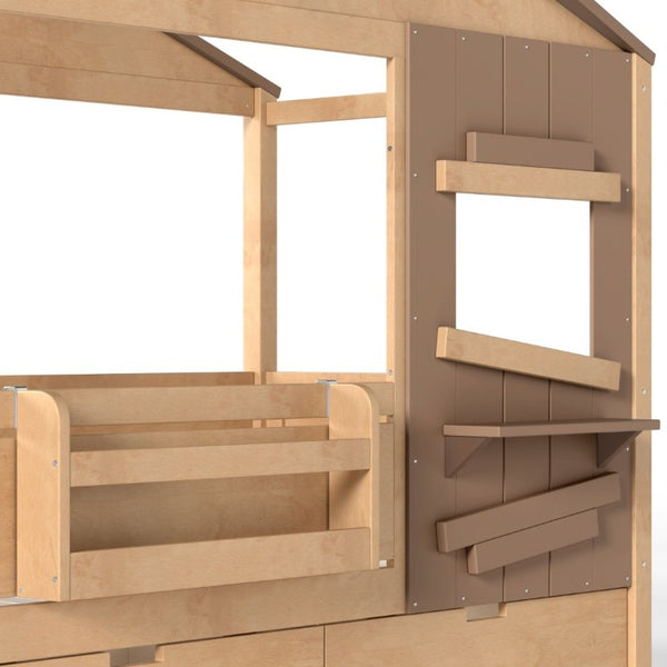 English Elm Twin Playhouse Bed Pine Wood Cottage Frame with Storage Drawers and Window Shelf Light Natural W5316S00090