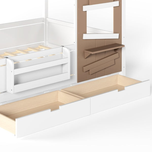 English Elm Full Size Farmhouse House Bed Pine Wood Frame with Storage Drawers and Window Shelf W5316S00091