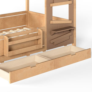 English Elm Full Size Pine Wood Playhouse Bed with Storage Drawers Window Shelf and Hooks W5316S00092