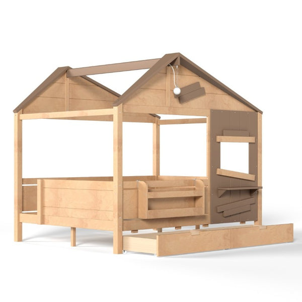 English Elm Full Size Pine Wood Playhouse Bed with Storage Drawers Window Shelf and Hooks W5316S00092