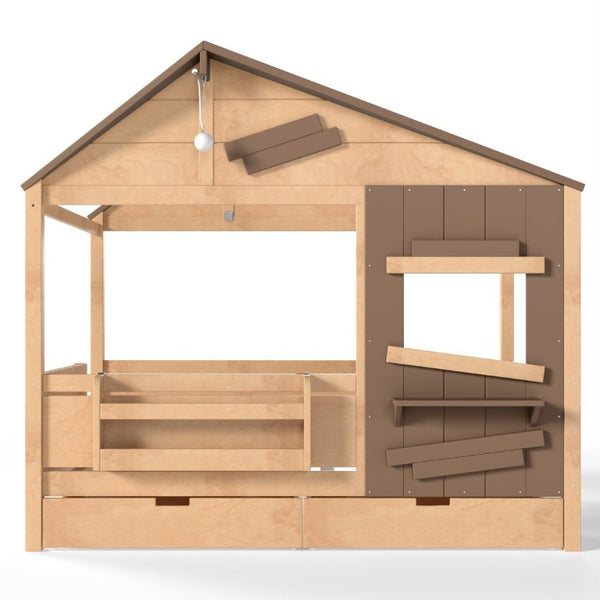English Elm Full Size Pine Wood Playhouse Bed with Storage Drawers Window Shelf and Hooks W5316S00092