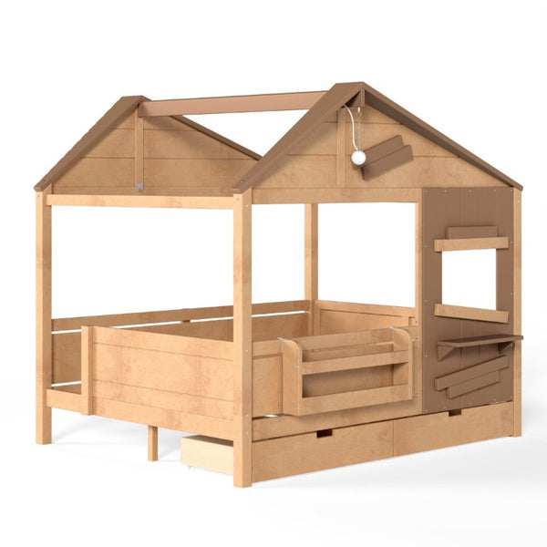 English Elm Full Size Pine Wood Playhouse Bed with Storage Drawers Window Shelf and Hooks W5316S00092