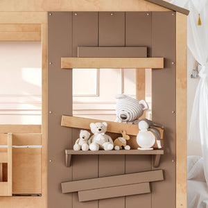 English Elm Full Size Pine Wood Playhouse Bed with Storage Drawers Window Shelf and Hooks W5316S00092