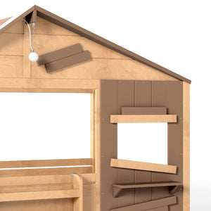 English Elm Full Size Pine Wood Playhouse Bed with Storage Drawers Window Shelf and Hooks W5316S00092