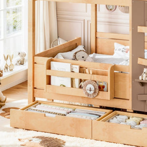 English Elm Full Size Pine Wood Playhouse Bed with Storage Drawers Window Shelf and Hooks W5316S00092