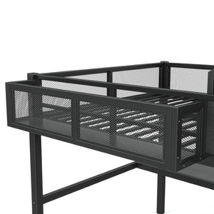 English Elm Full Size Metal Loft Bed with Slide Desk LED Lights USB Ports and Storage Shelves W5316S00098