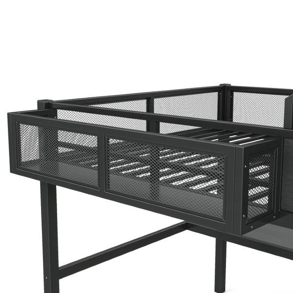 English Elm Full Size Metal Loft Bed with Slide Desk LED Lights USB Ports and Storage Shelves W5316S00098