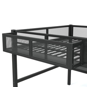 English Elm Queen Metal Loft Bed with Slide Desk Shelves USB Ports LED Lights House Frame W5316S00099
