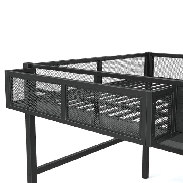 English Elm Queen Metal Loft Bed with Slide Desk Shelves USB Ports LED Lights House Frame W5316S00099