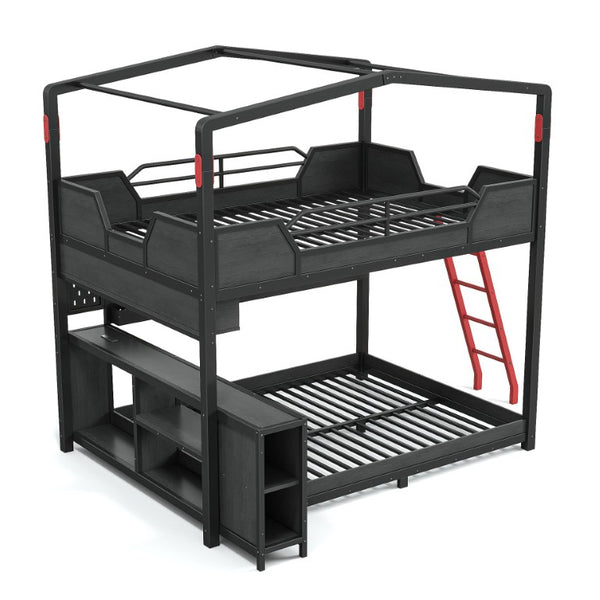 English Elm Full Over Metal Bunk Bed with LED Lighting USB Ports House Frame Gaming Kids Room W5316S00103