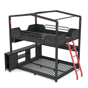 English Elm Full Over Metal Bunk Bed with LED Lighting USB Ports House Frame Gaming Kids Room W5316S00103