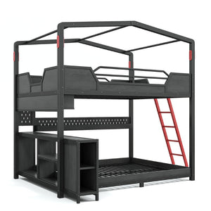 English Elm Full Over Metal Bunk Bed with LED Lighting USB Ports House Frame Gaming Kids Room W5316S00103