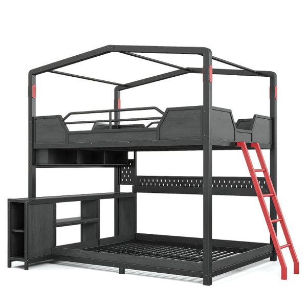 English Elm Full Over Metal Bunk Bed with LED Lighting USB Ports House Frame Gaming Kids Room W5316S00103