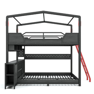 English Elm Full Over Metal Bunk Bed with LED Lighting USB Ports House Frame Gaming Kids Room W5316S00103