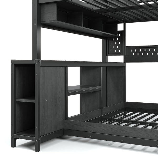 English Elm Full Over Metal Bunk Bed with LED Lighting USB Ports House Frame Gaming Kids Room W5316S00103