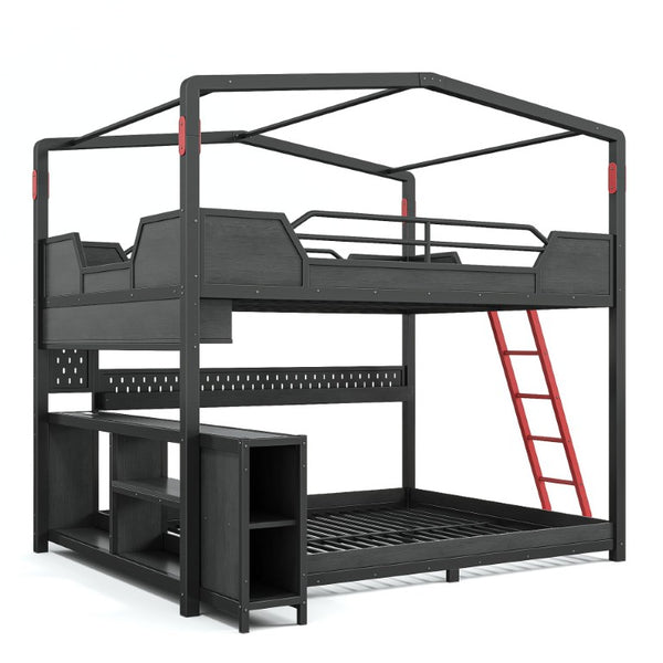 English Elm Full Size Gaming Loft Bed with Stair Storage Desk LED Lighting and USB Ports Black 106.1 L x 73.6 W x 82.7 H MDF+Metal W5316S00104