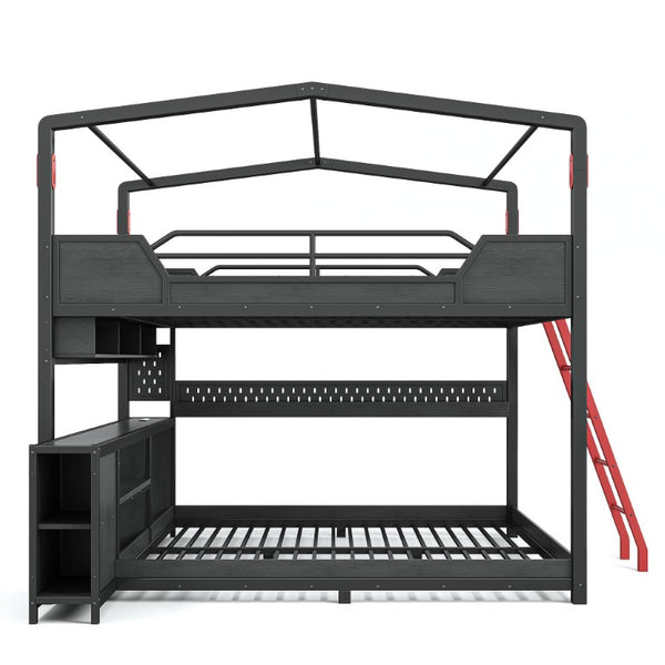 English Elm Full Size Gaming Loft Bed with Stair Storage Desk LED Lighting and USB Ports Black 106.1 L x 73.6 W x 82.7 H MDF+Metal W5316S00104