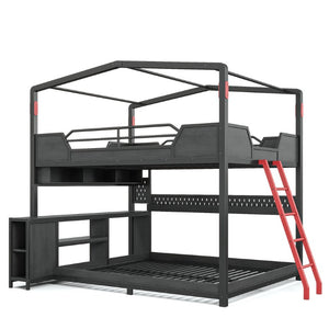 English Elm Full Size Gaming Loft Bed with Stair Storage Desk LED Lighting and USB Ports Black 106.1 L x 73.6 W x 82.7 H MDF+Metal W5316S00104