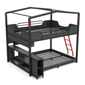 English Elm Full Size Gaming Loft Bed with Stair Storage Desk LED Lighting and USB Ports Black 106.1 L x 73.6 W x 82.7 H MDF+Metal W5316S00104