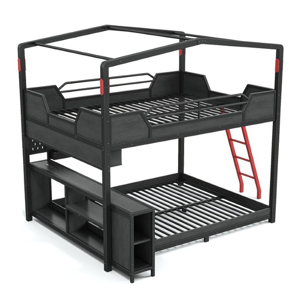 English Elm Full Size Gaming Loft Bed with Stair Storage Desk LED Lighting and USB Ports Black 106.1 L x 73.6 W x 82.7 H MDF+Metal W5316S00104