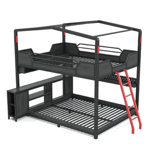 English Elm Full Size Gaming Loft Bed with Stair Storage Desk LED Lighting and USB Ports Black 106.1 L x 73.6 W x 82.7 H MDF+Metal W5316S00104
