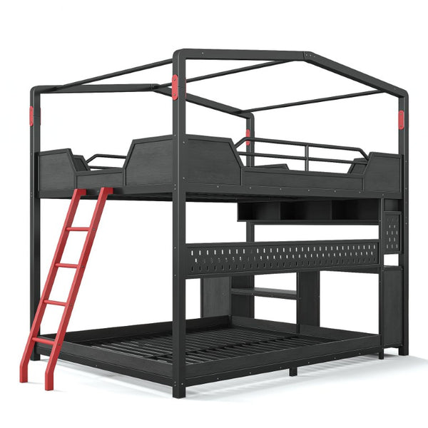 English Elm Full Size Gaming Loft Bed with Stair Storage Desk LED Lighting and USB Ports Black 106.1 L x 73.6 W x 82.7 H MDF+Metal W5316S00104