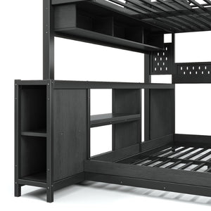 English Elm Full Size Gaming Loft Bed with Stair Storage Desk LED Lighting and USB Ports Black 106.1 L x 73.6 W x 82.7 H MDF+Metal W5316S00104
