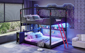 English Elm Full Size Gaming Loft Bed with Stair Storage Desk LED Lighting and USB Ports Black 106.1 L x 73.6 W x 82.7 H MDF+Metal W5316S00104