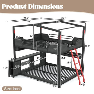 English Elm Full Size Gaming Loft Bed with Stair Storage Desk LED Lighting and USB Ports Black 106.1 L x 73.6 W x 82.7 H MDF+Metal W5316S00104