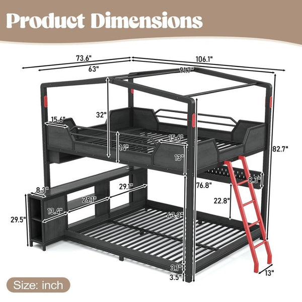 English Elm Full Size Gaming Loft Bed with Stair Storage Desk LED Lighting and USB Ports Black 106.1 L x 73.6 W x 82.7 H MDF+Metal W5316S00104