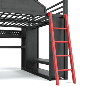English Elm Queen Metal Loft Bed with Built-In Desk LED Lighting USB Ports and Closet Storage W5316S00106