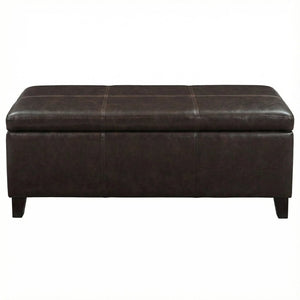 English Elm 50.25 Inch Distressed Faux Leather Storage Ottoman Bench with Hidden Compartment for Living Rooms W5325P423741