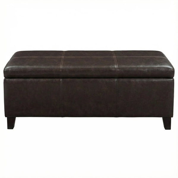 English Elm 50.25 Inch Distressed Faux Leather Storage Ottoman Bench with Hidden Compartment for Living Rooms W5325P423741